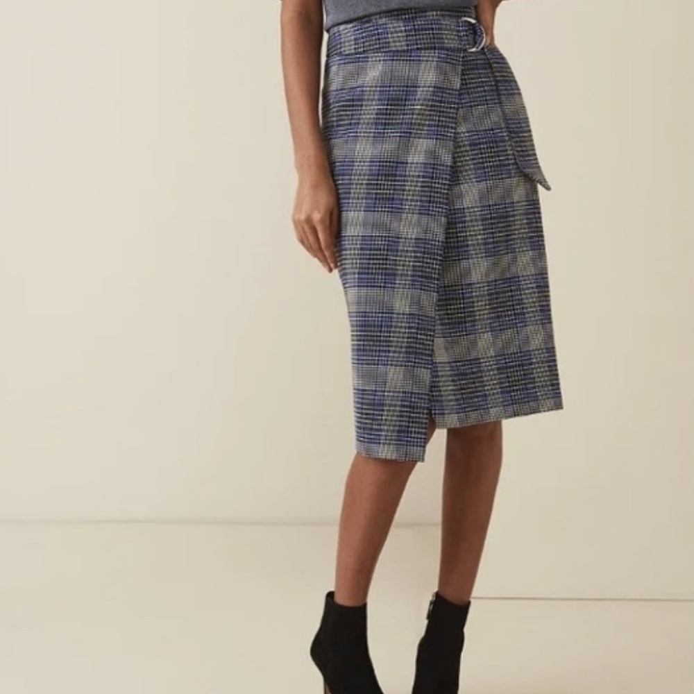 Reiss Josie High Rise checked front wrap midi skirt